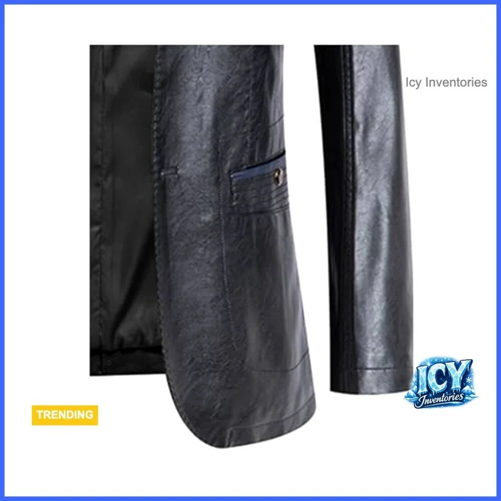 Men's Winter Faux Leather Blazer Suit Jacket Notched Collar Slim Moto